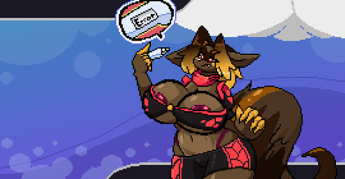 anthro big_breasts big_tail bodily_fluids breast_expansion breasts expansion falling_over female huge_breasts hyper hyper_breasts nails pregnancy_test solo sweat tail marymory avrie_(breezy-kun) mammal procyonid raccoon animated digital_media_(artwork) pixel_(artwork) pixel_animation