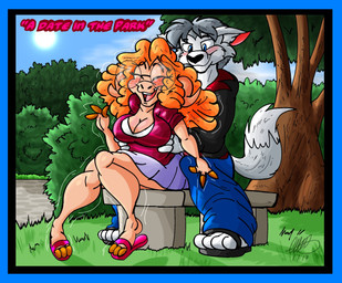 3_fingers 3_toes 4_fingers 4_toes anthro bench black_border black_clothing black_eyebrows black_nose black_shirt black_topwear blue_border blue_bottomwear blue_clothing blue_pants blue_shirt blue_sky blue_topwear blush border bottomwear breasts clothing cloud day dipstick_tail dominant dominant_anthro dominant_male duo eyebrows eyelashes eyes_closed eyewear feet female fingers fluffy fluffy_tail footwear fur glasses grass grey_body grey_bottomwear grey_clothing grey_ears grey_fur grey_hair grey_inner_ear_fluff grey_skirt hair hooved_fingers hooves humanoid_feet inner_ear_fluff laugh male markings on_bench open_mouth orange_hair palms pants park park_bench path path_lines pink_blush pink_inner_ear plant plantigrade red_clothing red_shirt red_t-shirt red_topwear sandals shadow shaking shirt shoes short_hair shrub sitting sitting_on_bench skirt sky smile smiling_at_another snout spread_fingers submissive submissive_anthro submissive_female sun t-shirt tail tail_markings tan_body tan_skin text tickle_fetish tickle_torture tickling tickling_sides toes topwear tremble_lines trembling tuft wool_(fur) wool_hair geargades gunnar_(geargades) mary_(geargades) bovid canid canine caprine mammal sheep 2017 dated english_text signature