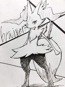 ambiguous_anthro ambiguous_gender anthro big_tail biped closed_frown digitigrade dipstick_tail featureless_crotch flat_chested front_view frown looking_at_viewer markings mouth_closed object_in_tail simple_background snout solo standing stick stick_in_tail tail tail_markings text three-quarter_view eiroru nintendo pokemon braixen canid generation_6_pokemon mammal pokemon_(species) 2018 3:4 character_name english_text full-length_portrait hatching_(art) hi_res japanese_description pen_(artwork) portrait shaded traditional_media_(artwork) translated_description