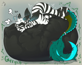 abdominal_bulge belly big_belly breath duo extreme_size_difference huge_belly hyper hyper_belly long_tail lying lying_on_self male on_front panting prehensile_tail prey_imprint prey_outline rumbling_stomach size_difference smaller_pred tail tail_bulge tail_fetish tail_play tail_vore vore arkailart mythology dechroma sehiny dragon dragonflora mythological_creature mythological_scalie scalie 5:4 absurd_res hi_res