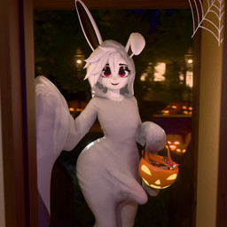 anthro big_butt biped butt clothing erection femboy food fruit fur genitals ghost_costume hair happy holidays huge_butt huge_hips humanoid_genitalia humanoid_penis makeup male night penis plant pumpkin red_eyes small_waist solo standing thick_thighs translucent translucent_clothing white_body white_fur white_hair wide_hips sykonejo sykonejo_(modeler) halloween nyx_(sykonejo) lagomorph leporid mammal rabbit 1:1 3d_(artwork) absurd_res digital_media_(artwork) hi_res