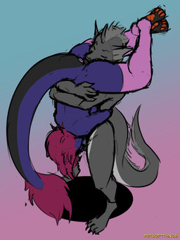 69_position anthro arms_around_partner black_body black_scales blue_penis buttplug clothing crossed_legs cunnilingus eyes_closed fellatio female fin fur genitals grey_body grey_scales hair head_fin head_spines holding_up_other_character legwear long_hair long_tail male male/female mostly_nude oral orange_pawpads pawpads penile penis pink_clothing pink_hair pink_legwear pink_thigh_highs plug_(sex_toy) purple_body purple_fur scales sex sex_toy shadow simple_background standing standing_69_position standing_sex tail tail_anus tail_spines tail_tuft thigh_highs tuft upside_down vaginal petsoftthings space_station_13 dravak_sathune vaelophis_nyx amphithere canid canine hybrid mammal maned_wolf unathi 2025 digital_drawing_(artwork) digital_media_(artwork) hi_res sketch watermark