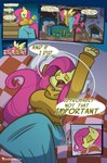 5_panel_comic anthro bed bedroom big_breasts big_butt breasts butt dialogue female furniture night solo thight_clothing tired yellowcyann friendship_is_magic hasbro my_little_pony fluttershy_(mlp) equid equine horse mammal pony absurd_res comic hi_res