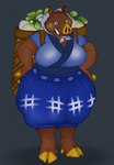 anthro brown_body brown_fur clothed clothing elderly elderly_female female food fur hands_on_hips hooves kerchief mature_anthro mature_female plant solo turnip vegetable deermary animal_crossing nintendo sow_joan mammal suid suine sus_(pig) wild_boar hi_res