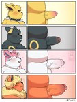 anthro balls black_body chart collar erection genitals kemono male open_mouth orange_body overweight overweight_male penis penis_chart penis_size_difference pink_body yellow_body toralulu nintendo pokemon eeveelution flareon generation_1_pokemon generation_2_pokemon generation_6_pokemon jolteon pokemon_(species) sylveon umbreon 2025 absurd_res hi_res