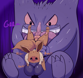 animal_genitalia animal_penis ball_size_difference balls big_balls big_penis big_tongue blush bodily_fluids brown_body brown_fur butt canine_genitalia canine_penis darkened_genitalia deep_throat duo erection feet fellatio feral fur genital_fluids genitals hindpaw huge_penetration knot larger_male licking long_penis male male/male male_feral male_penetrated male_penetrating male_penetrating_male open_mouth oral oral_penetration pawpads paws penetration penile penis penis_lick penis_on_tongue pokemon_speak precum questionable_consent sex simple_background size_difference small_but_hung smaller_feral smaller_male smaller_penetrated smile soles text thick_penis tight_fit tongue tongue_out rapistwerewolf nintendo pokemon canid canine eevee generation_1_pokemon gengar ghost mammal pokemon_(species) spirit absurd_res digital_media_(artwork) hi_res
