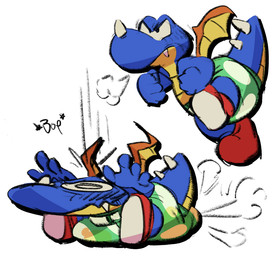 anthro biped blue_body clean_diaper clothed clothing diaper facial_horn green_diaper horn male nose_horn onomatopoeia simple_background solo sound_effects spiked_tail spikes spikes_(anatomy) tail teeth text toony wearing_diaper white_background wings crackajackin mario_bros mythology nintendo dinosaur dragon mythological_creature mythological_scalie prehistoric_species reptile rex_(mario) scalie 2023 digital_media_(artwork) sequence
