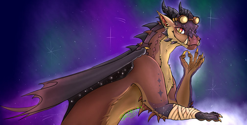 ambiguous_gender brown_body brown_fur claws eyewear eyewear_on_head feral finger_claws folded_wings fur goggles goggles_on_head looking_at_viewer on_hind_legs pupils slit_pupils smile snout wings sixss mythology wings_of_fire dragon mythological_creature mythological_scalie scalie colored hi_res signature