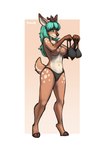 anthro antlers areola biped black_bra black_clothing black_panties black_underwear bra breasts brown_body brown_fur clothed clothing cloven_hooves female fur green_eyes green_hair hair holding_bra holding_clothing holding_object holding_underwear hooves horn looking_at_viewer multicolored_body multicolored_fur navel nipples panties pink_areola pink_nipples scut_tail short_tail simple_background solo tail topless two_tone_body two_tone_fur underwear unguligrade white_background white_body white_fur foxovh danae_(character) deer mammal 2022 digital_media_(artwork) hi_res shaded