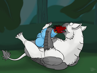 balls big_balls big_penis black_horn brown_hair cock_vore duo feathers feral funny_post_number fur genitals grey_body grey_feathers grey_fur hair holding_penis horn huge_balls huge_penis hybrid_genitalia hybrid_penis hyper hyper_balls hyper_genitalia hyper_penis kissing knot knotted_penis lying male male/male medial_ring medial_ringed_hybrid_penis on_back partially_inside penile penis red_body red_scales scales spiked_penis spikes spikes_(anatomy) vore white_body white_feathers yellow_body yellow_scales slacker104 mythology forge_(slacker104) rex_(anon.and.rex) avian dragon gryphon mythological_avian mythological_creature mythological_scalie scalie 4:3 absurd_res hi_res