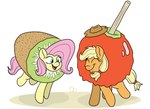 apple apple_costume blonde_hair candy candy_apple clothing costume cowboy_hat dessert duo eyes_closed female feral food food_costume fruit hair hat headgear headwear kiwifruit kiwifruit_costume open_mouth open_smile pink_hair plant simple_background smile standing white_background pony-thunder friendship_is_magic hasbro my_little_pony applejack_(mlp) fluttershy_(mlp) equid equine horse mammal pony 2022 hi_res