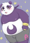 anthro belly blush bodily_fluids bottomwear bulge clothing humanoid_hands kemono male moobs navel nipples overweight overweight_male purple_body shorts solo sweat white_body ayata one_oneyyy lifewonders tokyo_afterschool_summoners alp_(tas) bear giant_panda mammal 2021 absurd_res hi_res