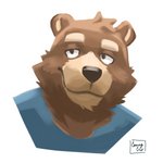 anthro black_nose brown_body brown_fur clothed clothing fur male potrait shirt simple_background solo topwear white_background shibacream bear mammal 1:1 hi_res