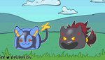 bounce chasing cloud day detailed_background grass hill hillside hopping outside plant scrolling sky puppeon pup_(puppeon) zirkoa blob_creature goo_creature 16:9 animated hi_res short_playtime widescreen