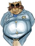 anthro clothing kemono male one_eye_closed overweight overweight_male police police_badge police_uniform shirt solo topwear uniform gomikuz539s alice_detective_bureau inspector_arai mammal procyonid raccoon 2023