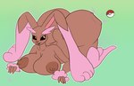 anthro areola big_breasts big_butt breasts brown_areola brown_nipples butt female fur generation_4_pokemon green_background huge_butt hyper lopunny mammal nintendo nipples pokeball pokemon pokemon_(species) seb_kun simple_background solo