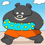 anthro black_body black_fur black_nose clothing fur outside solo swimwear yuumin148 bear black_bear mammal moon_bear ursine 1:1 2020