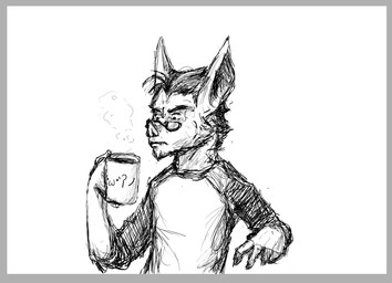anthro beverage border coffee container cup eyebrows eyewear fangs glasses grey_border hair holding_beverage holding_object leaf_nose long_ears long_sleeve_shirt male mug pointy_ears short_hair snout solo teeth thick_eyebrows pavanz unnamed_character bat mammal digital_drawing_(artwork) digital_media_(artwork) guide_lines half-length_portrait monochrome portrait sketch
