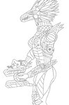 anthro domestic_pet female furries_with_pets petting 028-mendicantspire halo_(series) microsoft xbox_game_studios kel_(028-mendicantspire) alien avian bearded_tit bird humanoid kig-yar scalie t'vaoan absurd_res hi_res monochrome