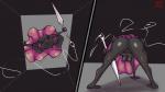 abstract_background anthro ass_up black_body black_skin bottomless breasts butt clothed clothing falling female genitals hornet's_needle landing non-mammal_breasts pussy solo admadea third-party_edit hollow_knight team_cherry hornet_(hollow_knight) arthropod insect 16:9 2017 comic hi_res widescreen