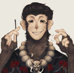 5_fingers anthro beaded_jewelry beaded_necklace beads black_body black_clothing black_eyebrows black_fur black_hair black_topwear brown_eyes closed_smile clothed clothed_anthro clothed_male clothing eyebrows eyelashes fingernails fingers front_view fur hair happy holding_object jewelry lidded_eyes light lips male male_anthro mouth_closed multicolored_body nails neck_tuft necklace short_hair simple_background smile smiling_at_viewer smoke solo tan_body tan_ears tan_fingers tan_lips tan_skin thick_bottom_lip topwear tuft two_tone_body white_background angellumen haplorhine mammal monkey primate 2022 bust_portrait colored digital_drawing_(artwork) digital_media_(artwork) english_description hi_res lighting portrait shaded