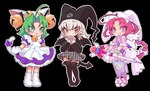 2021 accessory ahoge alpha_channel alternative_fashion bat_wings bell big_bell bottomwear bow_ribbon braided_hair cat_hat clothing dejiko demon demon_humanoid di_gi_charat digital_witch_mayura feathered_wings feathers female floating_wings footwear furgonomics green_eyes green_hair group hair hat headgear headwear hexagram hi_res human humanoid isosceless j-fashion jingle_bell legwear lolita_(fashion) magical_girl_outfit magical_girl_wand mammal membrane_(anatomy) membranous_wings menhera nakahara_komugi nurse_clothing nurse_lolita nurse_witch_komugi-chan orb outline petticoat pink_hair purple_eyes red_cross red_eyes ribbons shoes simple_background skirt smile socks spade_tail standing symbol tail tail_accessory tail_bow tail_ribbon thigh_highs transparent_background trio ukagaka unusual_anatomy unusual_wings wand white_hair white_outline winged_humanoid winged_shoes wings