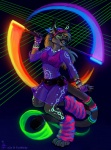 alternative_fashion anthro beaded_jewelry beads blue_fluffies clothing cyberpop digitigrade ear_piercing eyewear female fishnet_clothing fluffies gloves glowing glowsticking glowstringing goggles handwear j-fashion jewelry kandi_(jewelry) kerchief leg_warmers legwear multicolored_fluffies neon_lights piercing pink_clothing rave scene_haircut solo striped_fluffies tail amara_telgemeier domestic_cat felid feline felis mammal 2013 colorful_theme