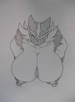 anthro big_breasts breasts cheek_tuft facial_tuft female huge_breasts nipples nude solo tuft joey-darkmeat nintendo pokemon felid feline generation_7_pokemon incineroar mammal pokemon_(species) bust_portrait graphite_(artwork) greyscale monochrome portrait sketch traditional_media_(artwork)