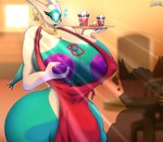 ambiguous_gender anthro apron apron_only balls bedroom_eyes beverage big_breasts big_bulge blue_eyes bodily_fluids breast_grab breasts bulge butt cafe clothed clothing coffee crossgender cum cum_in_mouth cum_inside dessert detailed_bulge drinking drinking_cum duo ear_piercing erect_nipples eyeshadow food gem genital_fluids genital_outline genitals gynomorph gynomorph_focus hand_on_breast heart_symbol holding_food holding_object huge_breasts huge_bulge hyper hyper_genitalia intersex intersex_focus jewelry lipstick makeup male mature_gynomorph mature_intersex milk nails narrowed_eyes necklace nipples nude open_mouth pearl_(gem) pearl_necklace penis_outline piercing seductive simple_background size_difference smile solo_focus standing tattoo thick_thighs white_body wings zadrex nintendo pokemon generation_3_pokemon latios legendary_pokemon mammal pokemon_(species) absurd_res digital_media_(artwork) hi_res