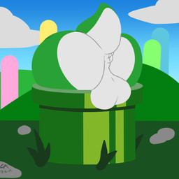anus backsack balls big_balls big_butt butt butt_focus faceless_character genitals green_body male multicolored_body non-mammal_balls outside perineum pipe puffy_anus solo stuck tail two_tone_body cordometer mario_bros nintendo green_yoshi scalie yoshi 1:1 2019 hi_res