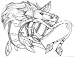 armor fin forked_tail front_view hair headgear helmet horn male open_mouth serpentine simple_background solo tail tongue unusual_anatomy unusual_tail white_background chibigingi bandai_namco digimon mythology digimon_(species) dragon metalseadramon mythological_creature mythological_scalie reptile scalie sea_serpent snake black_and_white line_art monochrome