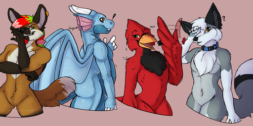 anthro beak collar eyebrows feathers group hair horn inflatable looking_at_viewer male open_mouth simple_background smile tail teeth_showing wings chaoticmazzy mythology cerul_(ekronvulture) dole_(ekronvulture) seolfor animate_inanimate avian bird canid canine dragon fox humanoid living_inflatable mammal maned_wolf mythological_creature mythological_scalie scalie digital_media_(artwork) hi_res