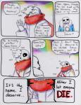 aftertale animated_skeleton blood bodily_fluids bone clothed clothing comic dialogue english_text geno_sans_(aftertale) loverofpiggies male not_furry sans_(undertale) skeleton teeth text undead undertale undertale_(series) wounded