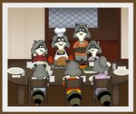 anthro blue_eyes bow_tie chair dinner family family_bonding female food furniture group holidays kitchen_utensils krdoz looking_at_another looking_down male meat plate raccoon_tail table tools turkey_meat wood wood_chair wood_furniture wood_table yellow_bow_tie krdoz_(artist) thanksgiving the_raccoons bentley_raccoon bert_raccoon george_raccoon lisa_raccoon melissa_raccoon nicole_raccoon ralph_raccoon mammal procyonid raccoon 2011 absurd_res digital_media_(artwork) hi_res