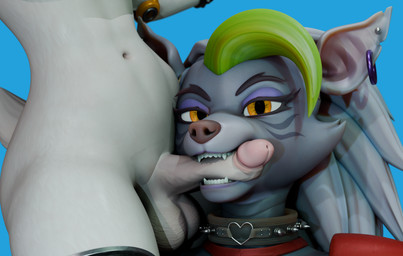 amber_eyes anthro balls bite circumcised duo fellatio female fur genitals green_hair grey_body grey_fur grey_hair hair humanoid_genitalia humanoid_penis intersex intersex/female machine oral penile penis penis_bite sex solo_focus teeth toothy_fellatio white_body white_fur bubbshalub mayosplash_(modeler) five_nights_at_freddy's five_nights_at_freddy's:_security_breach scottgames steel_wool_studios glamrock_chica roxanne_wolf avian canid canine mammal robot 3d_(artwork) absurd_res digital_media_(artwork) hi_res