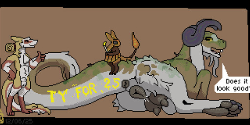 anthro anus black_anus black_claws black_pawpads black_teats black_vulva claws female feral genitals group male male/female pawpads teats trio vulva mustard_(welcometothevoid) avali bovid caprine felkin goat hybrid mammal sergal 2025