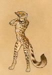 animal_genitalia anthro balls bell bell_collar biped cheek_tuft collar collar_only digitigrade facial_tuft fangs fully_sheathed fur genitals male markings narrowed_eyes nude paws sheath simple_background smile solo spots spotted_body spotted_fur standing tail tan_body tan_fur teeth tuft whiskers hibbary bengal_cat domestic_cat felid feline felis mammal full-length_portrait portrait traditional_media_(artwork)