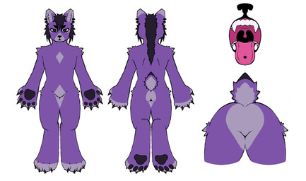 4_toes 5_fingers alternative_fashion anthro arm_tuft bangs big_feet big_hands biped black_claws black_eyes black_hair black_nose black_pawpads butt butt_heart chest_markings claws digitigrade ear_piercing eye_markings eyebrows facial_markings fangs featureless_crotch feet finger_claws fingerless_(marking) fingers front_view frown fur goth hair handpaw head_markings hindpaw hip_tuft inner_ear_fluff male markings mouth_shot muzzle_(marking) nude null open_mouth pawpads paws piercing pink_tongue purple_body purple_fur raised_tail rear_view scut_tail sharp_teeth short_tail shoulder_blades shoulder_tuft snout snout_markings solo spiky_hair standing straight_hair tail tail_markings teeth toe_claws toeless_(marking) toes tongue tongue_out tongue_piercing tuft uvula dreamscreep cliff_(dreamscreep) bobtail_cat domestic_cat felid feline felis mammal absurd_res digital_media_(artwork) hi_res model_sheet procreate_(artwork)