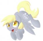 blonde_hair cutie_mark derp_eyes feathered_wings feathers female feral floating grey_body grey_feathers hair simple_background smile solo white_background wings yellow_eyes pon3splash friendship_is_magic hasbro my_little_pony mythology derpy_hooves_(mlp) equid equine mammal mythological_creature mythological_equine pegasus 2014 animated short_playtime