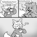 3_panel_comic ambiguous_gender anthro apology bodily_fluids clothing dialogue duo ellipsis epiphany realization sad speech_bubble support sweater tears topwear leafmutt canid canine canis domestic_dog mammal 1:1 comic greyscale hi_res monochrome