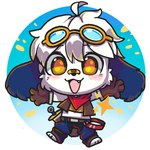 adventurer ambiguous_gender bandanna chibi fur gear kerchief solo weapon white_body white_fur qooz_(artist) canid canine canis domestic_dog mammal 1:1 hi_res icon