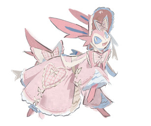 ambiguous_gender blue_body blue_eyes blue_fur bonnet capelet clothed clothed_feral clothing cute_fangs dot_nose dress fangs feral frilly frilly_clothing frilly_dress fur happy headgear headwear lace_trim looking_back multicolored_body multicolored_fur open_mouth open_smile paws pink_body pink_bonnet pink_bow pink_clothing pink_dress pink_fur raised_leg simple_background sleeves smile solo standing tail teeth white_background white_body white_fur ryulveon nintendo pokemon eeveelution generation_6_pokemon pokemon_(species) sylveon 2025 absurd_res hi_res