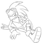 anthro beak boots briefs clothed clothing colored_underwear eyewear footwear gloves goggles hand_on_ground handwear male open_mouth shoes simple_background sitting smile solo teeth topless underwear white_background thegreatmatsutzu sega sonic_riders sonic_the_hedgehog_(series) jet_the_hawk accipitrid accipitriform avian bird black_and_white monochrome sketch