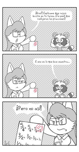 age_difference angry anthro dialogue duo exam female humor male parody teacher text young young_male mr_harinezumi jean_and_aristo_(comic) chloe_gutierrez_(jean_and_aristo) uriel_vanette canid canine fennec_fox fox mammal procyonid raccoon true_fox absurd_res comic hi_res monochrome spanish_text translated