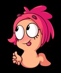 4_fingers ambiguous_gender blush eyelashes feral fingers floating_hands hair hands_together limbless noseless not_furry pink_hair simple_background solo tongue tongue_out toony transparent_background doodlinghitman worms_(series) worm worm_(worms) alpha_channel cel_shading digital_drawing_(artwork) digital_media_(artwork) shaded female_(lore)