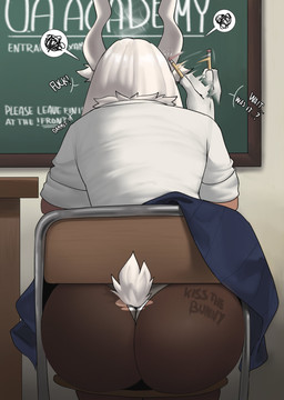 big_butt bottomwear butt chair classroom clothed clothing dialogue female furniture hair long_hair on_chair pencil_(object) profanity school school_uniform sitting sitting_on_chair skirt solo text through_chair torn_clothing underwear uniform white_hair echo_saber my_hero_academia rumi_usagiyama animal_humanoid humanoid lagomorph lagomorph_humanoid leporid_humanoid mammal mammal_humanoid quirked_human_(my_hero_academia) rabbit_humanoid 2023 absurd_res english_text hi_res