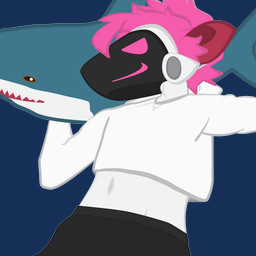 ambiguous_gender anthro bottomwear butter clothed clothing crop_top dairy_products femboy food fur machine male plushie protogen_visor shirt simple_background skirt smile solo topwear white_body butterboyyo ikea blahaj mammal protogen absurd_res digital_media_(artwork) hi_res