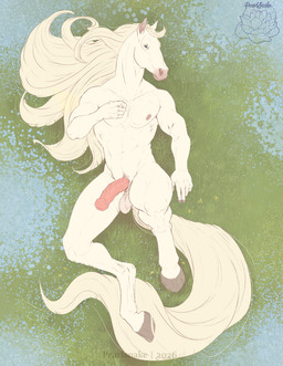 5_fingers abs anatomically_correct anatomically_correct_genitalia anatomically_correct_penis animal_genitalia animal_penis anthro areola balls biped blonde_mane blue_eyes equine_genitalia equine_penis eyebrows fingers flower fur genitals grass hair half-erect hooves horizontal_pupils long_hair long_tail looking_at_viewer lying male male_anthro mane medial_ring muscular muscular_anthro muscular_male navel nipples nude on_back pecs penis pink_areola pink_nipples pink_nose pink_penis plant pupils sheath snout solo tail tan_balls tan_body tan_fur tan_sheath tan_tail text uneven_balls unguligrade vein veiny_penis keedot pearlsnake equid equine horse mammal 2026 artist_name digital_media_(artwork) hi_res watermark