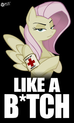 armband black_background cross crossed_arms feathered_wings feathers female hair looking_at_viewer pink_hair red_cross simple_background solo teal_eyes text wings yellow_body yellow_feathers wolfjedisamuel friendship_is_magic hasbro my_little_pony mythology team_fortress_2 valve valve_corporation fluttershy_(mlp) medic_(team_fortress_2) equid equine mammal mythological_creature mythological_equine pegasus english_text