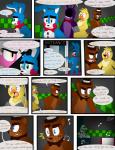 absurd_res animatronic anthro avian bear bird blue_eyes bonnie_(fnaf) bow_(feature) bow_tie chica_(fnaf) chicken clothing comic emmonsta english_text female five_nights_at_freddy's five_nights_at_freddy's_2 freddy_(fnaf) galliform gallus_(genus) green_eyes group hat headgear headwear hi_res lagomorph leporid machine mammal phasianid rabbit robot scottgames text top_hat toy_bonnie_(fnaf)